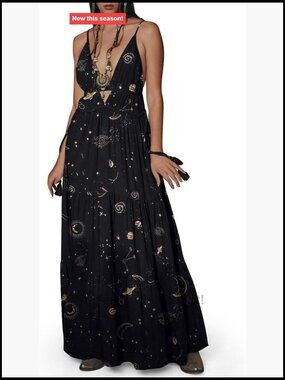 100% Cotton Gothic Maxi Dress V-Neck Sleeveless Witchy Summer Dress